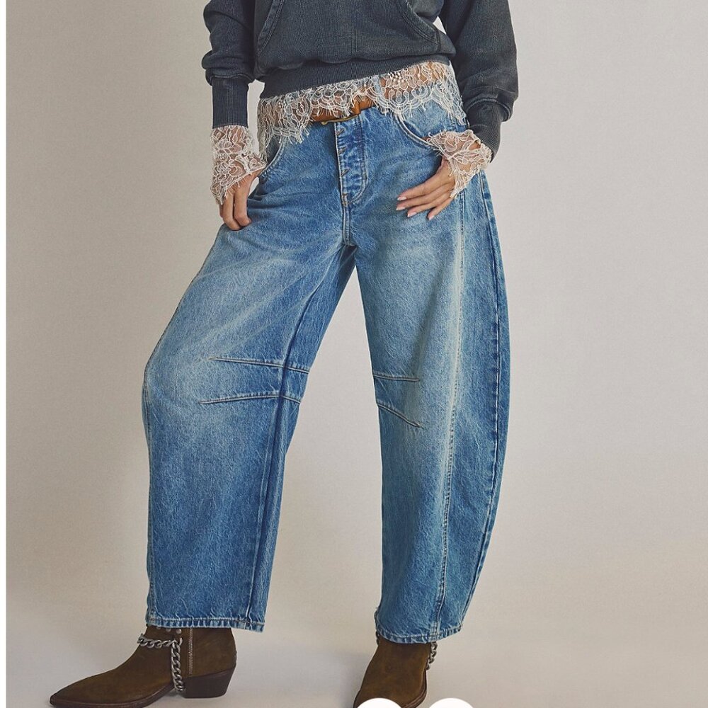 Free People We The Free Good Luck Mid-Rise Barrel Jeans 24